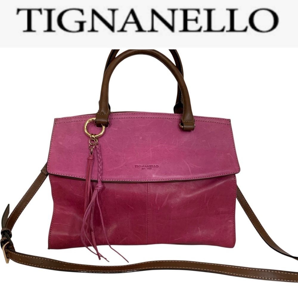 Tignanello ‘Carson’ Tassel Leather Satchel Handbag Shoulder Bag ~ Fuscia Pink